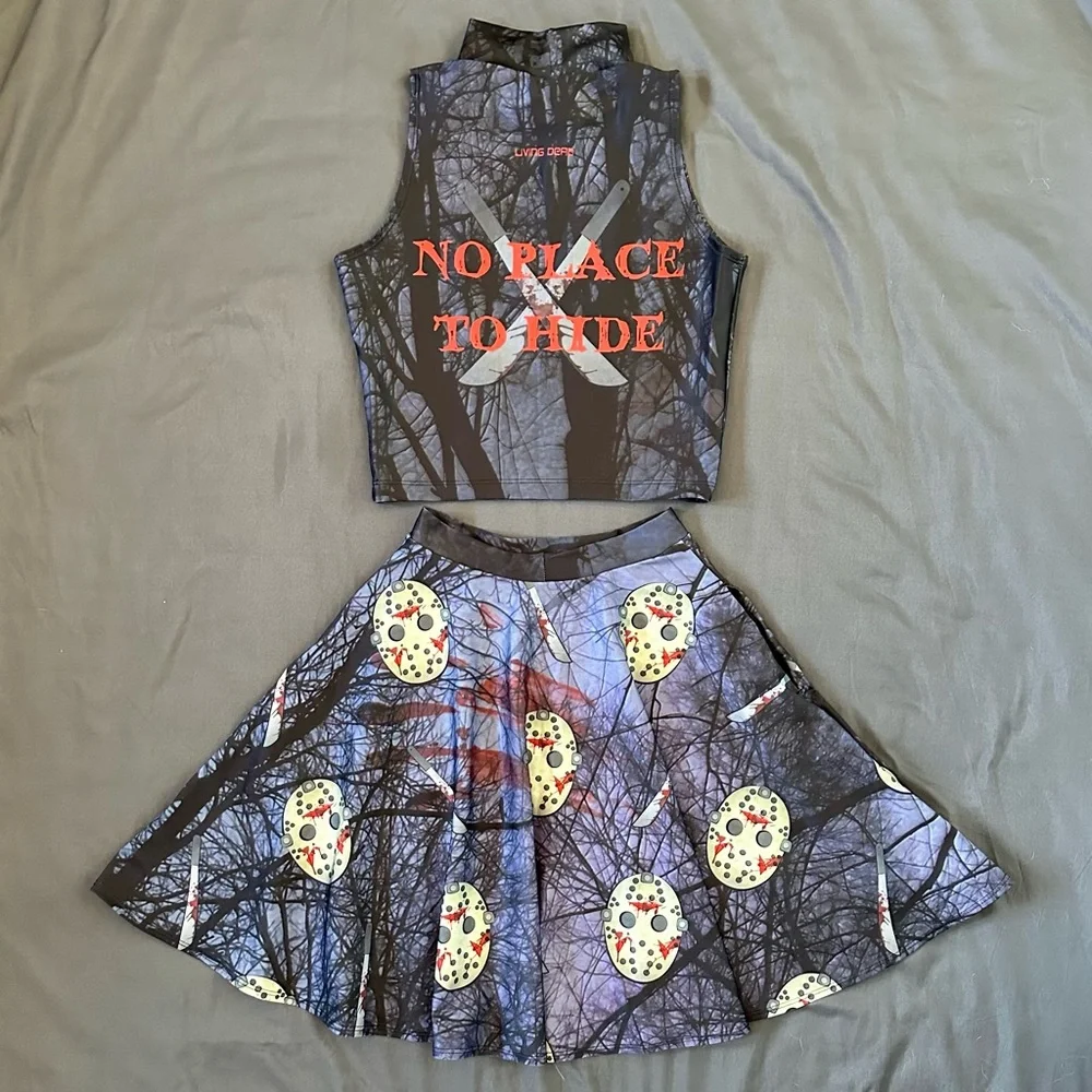 Friday The 13th Crop Top & Skirt Set (with pockets!)- Living Dead Clothing - Picture 3 of 12